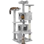 BOUSSACS 54.5"H Cat Tree Tower Multilevel 2 Condo & 2 Fur Balls & 3 Scratching Posts ,Tree House