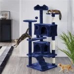 54.5" Double Condo Cat Tree with Scratching Post Tower, Navy,