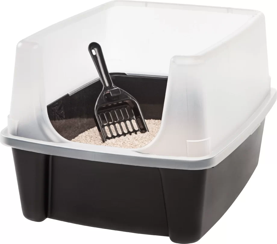 Free Shipping Open-Top Cat Litter Box with Shield and Scoop, Black