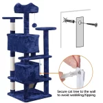 54.5" Double Condo Cat Tree with Scratching Post Tower, Navy,