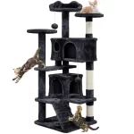 54.5" Double Condo Cat Tree with Scratching Post Tower, Navy,